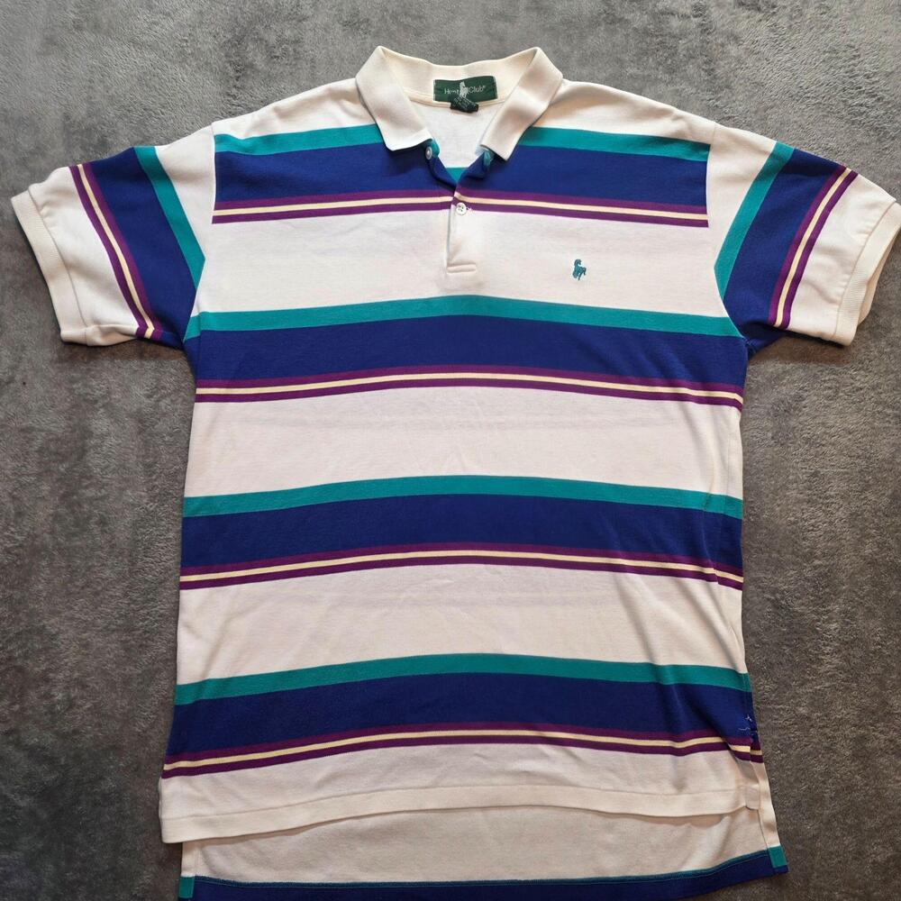 Hunt Club Polo Shirt Mens L Multicolor Striped Cotton Short Sleeve Knit Casual